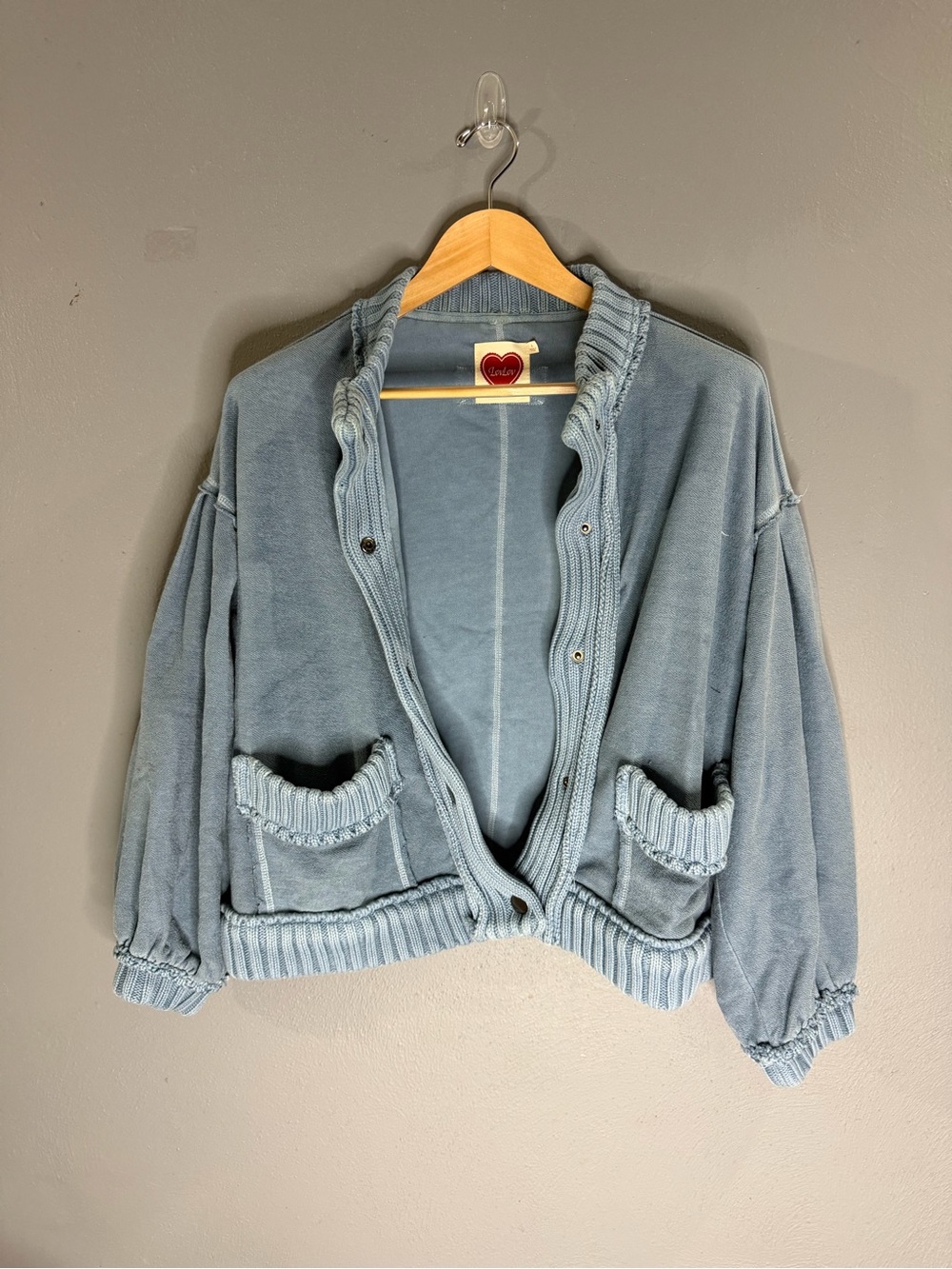 Relaxed Light Blue Women's Cardigan with Pocket Detail